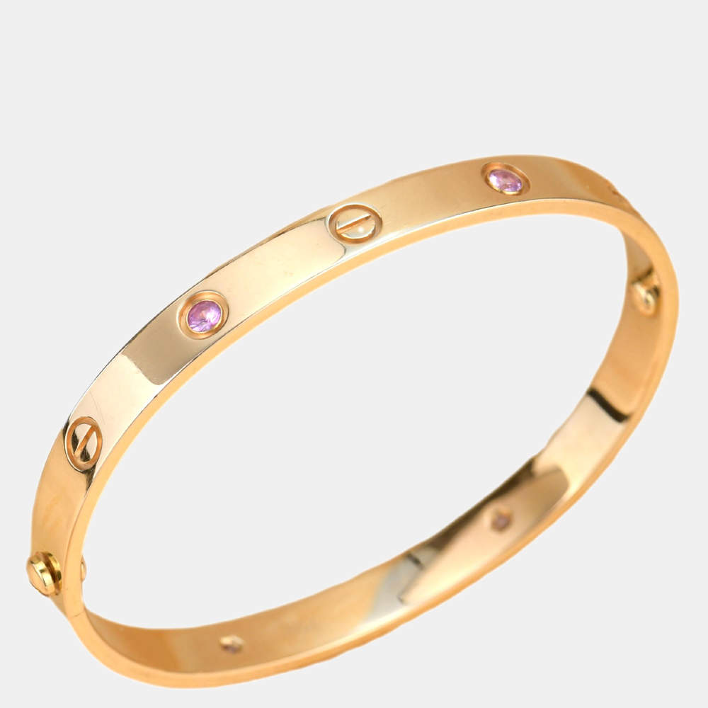 Original Cartier 4 Pink Sapphire Love Bracelet In Rose Gold Size 16