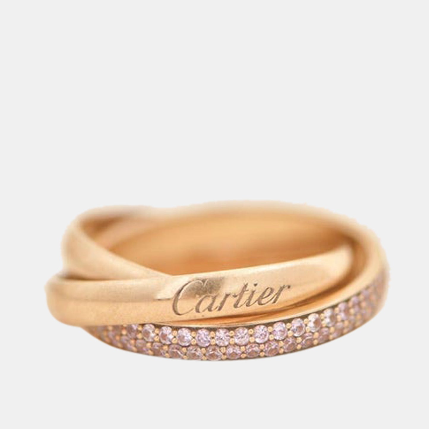 Original Cartier Trinity Pink Sapphire Rose Gold Ring 53