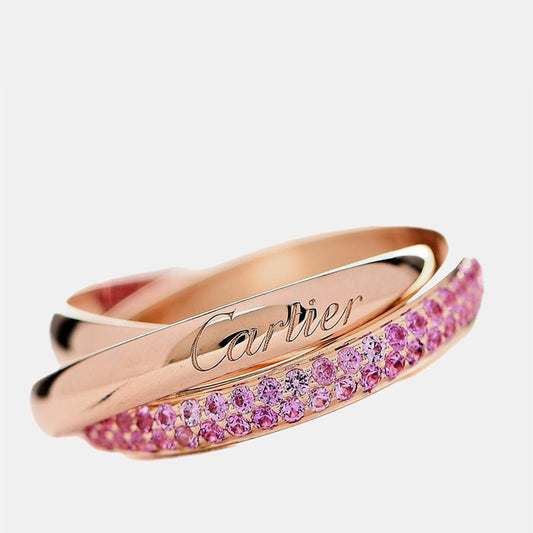 Original Cartier Trinity Pink Sapphire Rose Gold Ring 53