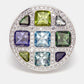 Original Cartier Pasha de Cartier Multi Gemstone 18k White Gold Cocktail Ring Size 53