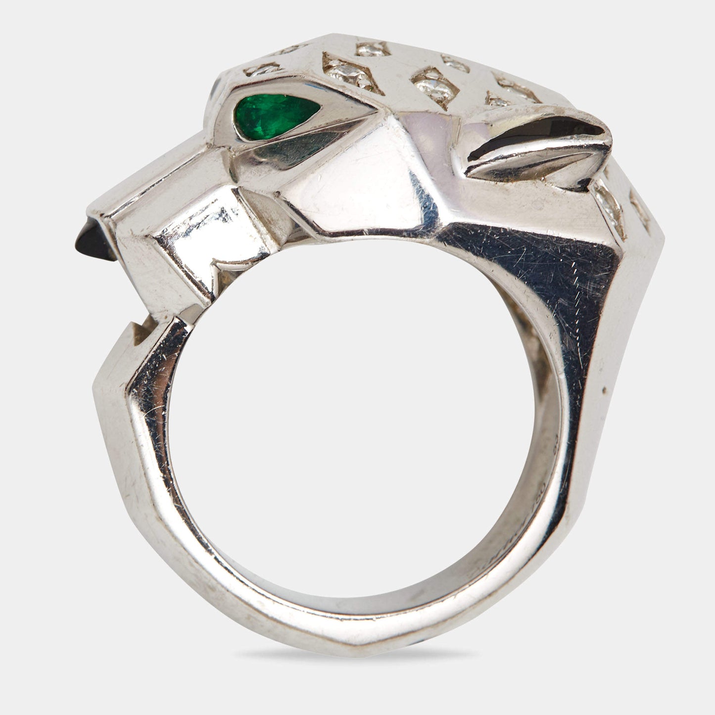 Original Cartier Panthere de Cartier Multi Gemstone Lacquer 18k White Gold Ring Size 53