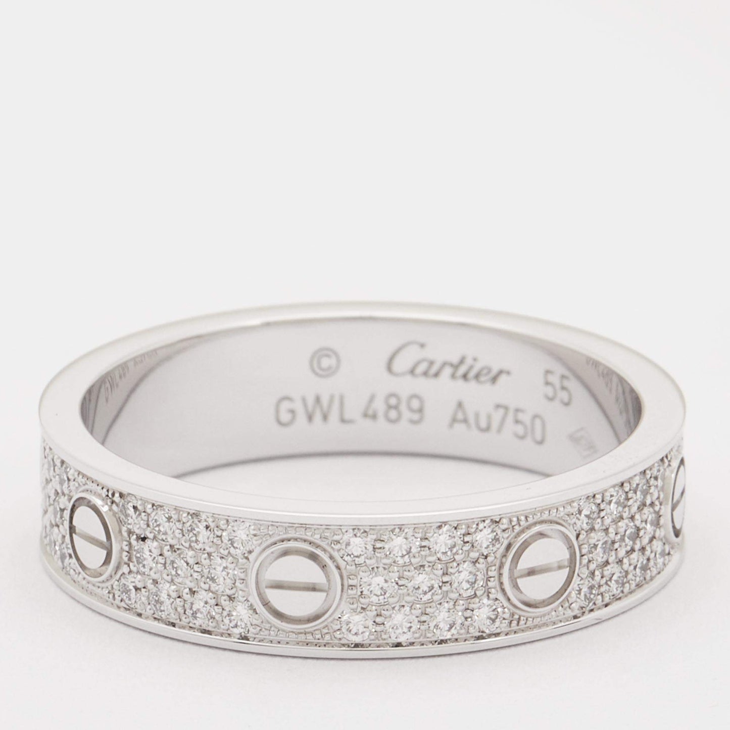 Original Cartier Love Diamond Pavéd 18k White Gold Band Ring Size 55