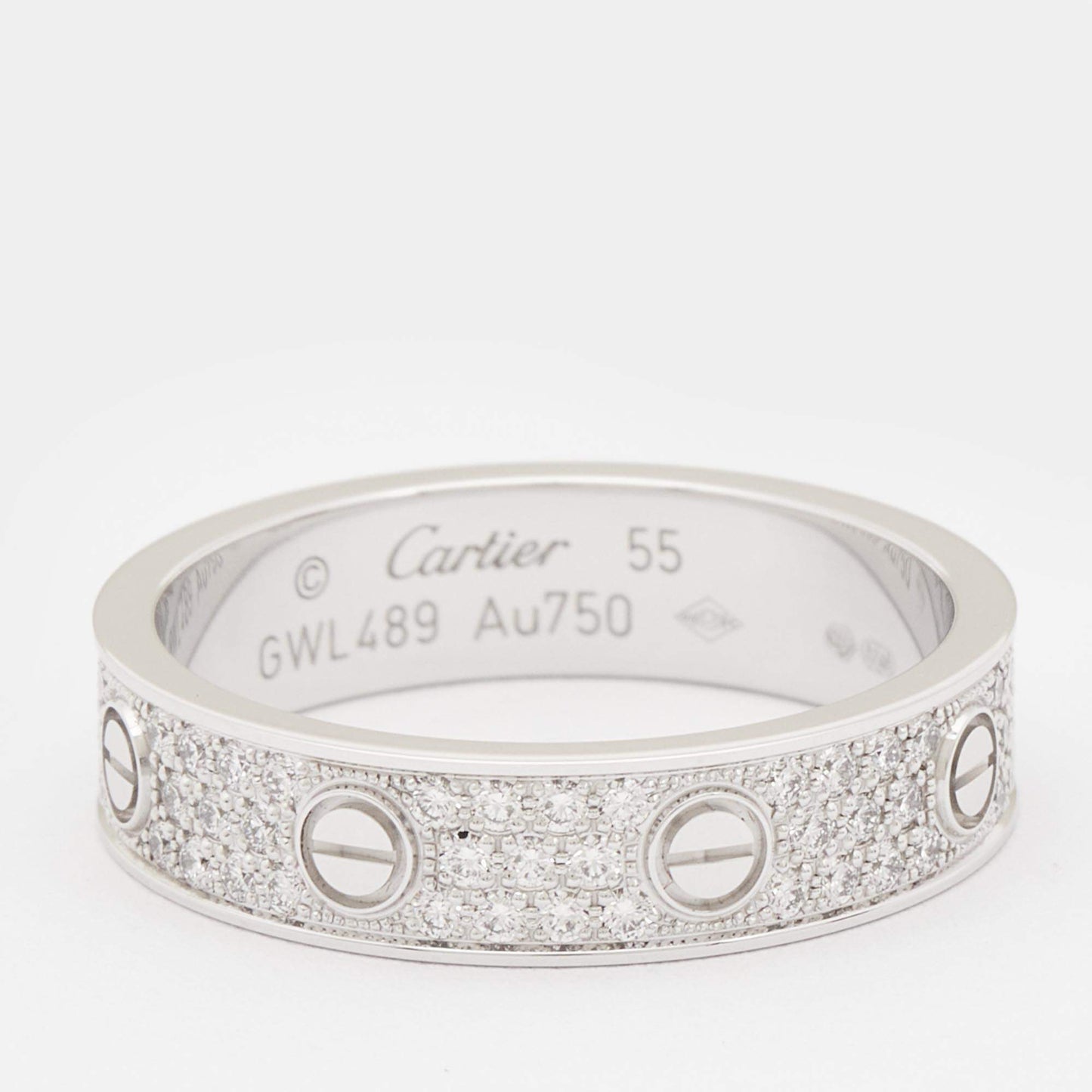 Original Cartier Love Diamond Pavéd 18k White Gold Band Ring Size 55