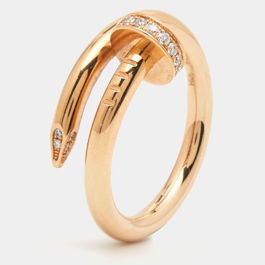 Original Cartier Juste Un Clou Diamond 18k Rose Gold Ring Size 55