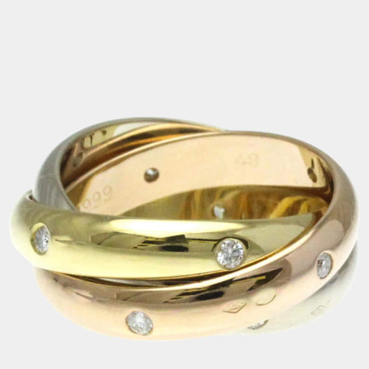 Original Cartier 18K Rose, White, Yellow Gold and Diamond Trinity Band Ring EU 49