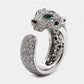 Original Cartier Panthere De Cartier Diamond Onyx Emerald 18K White Gold Cocktail Ring Size 48