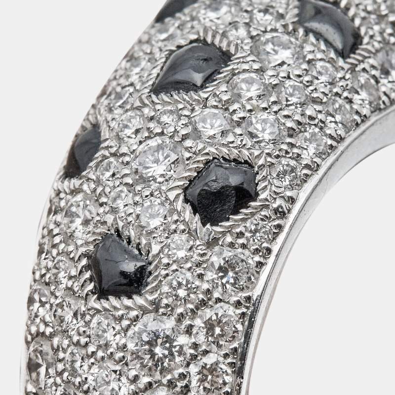 Original Cartier Panthere De Cartier Diamond Onyx Emerald 18K White Gold Cocktail Ring Size 48