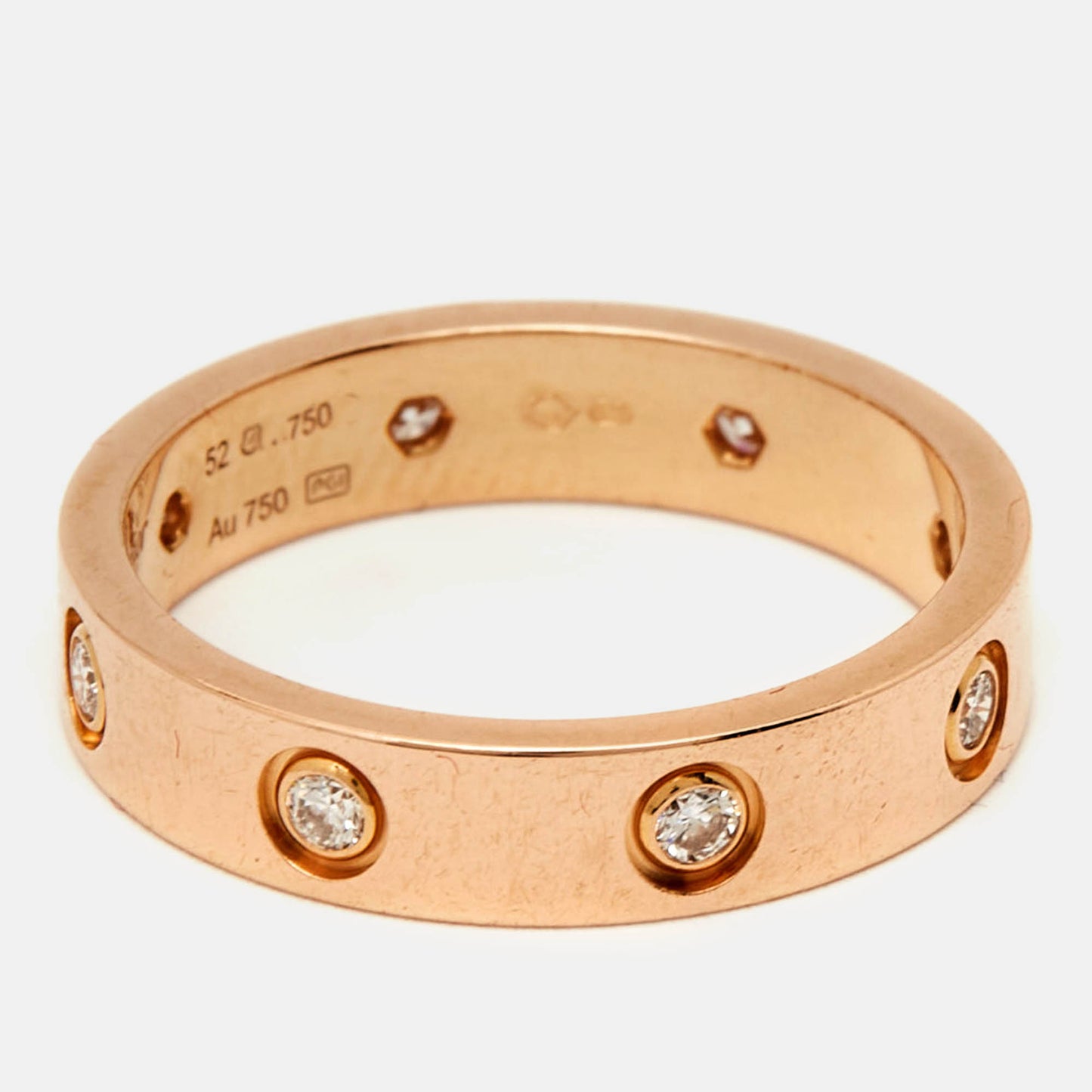 Original Cartier Love 8 Diamond 18k Rose Gold Wedding Band Ring 52