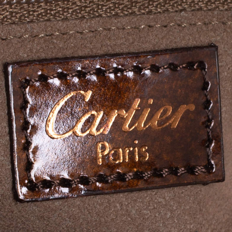 Original Cartier Brown Shine Leather Cabochon Flap Satchel