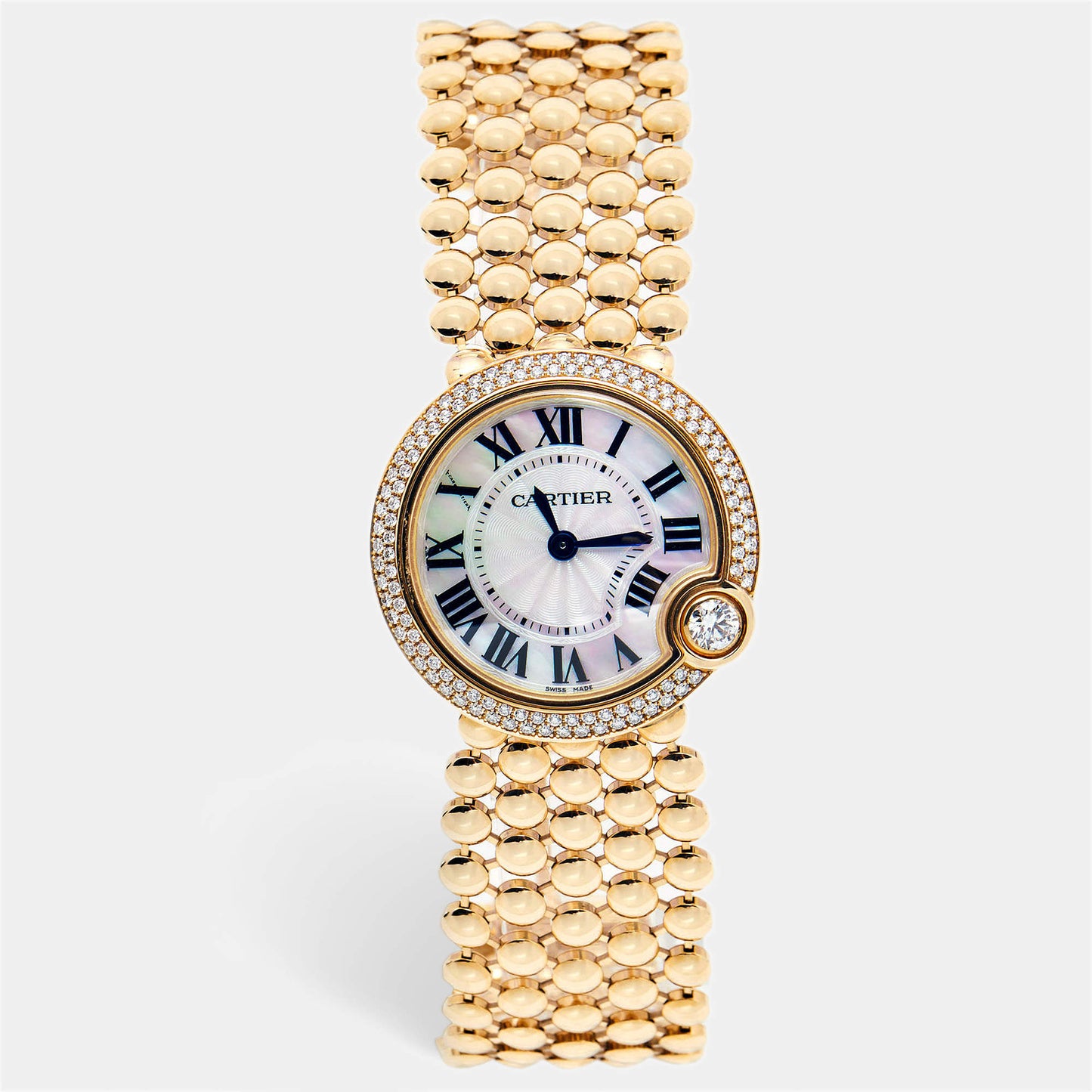 Original Cartier Mother of Pearl 18K Rose Gold Diamonds Ballon Blanc de Cartier 3722 Women's Wristwatch 30 mm