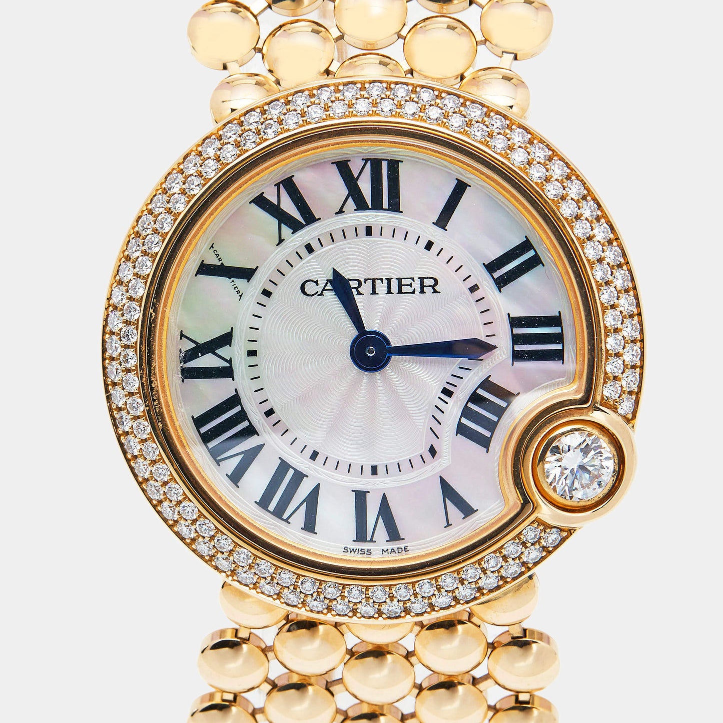 Original Cartier Mother of Pearl 18K Rose Gold Diamonds Ballon Blanc de Cartier 3722 Women's Wristwatch 30 mm