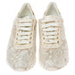 Original Casadei White/Gold Lace and Leather Trim Lace Up Sneakers Size 38