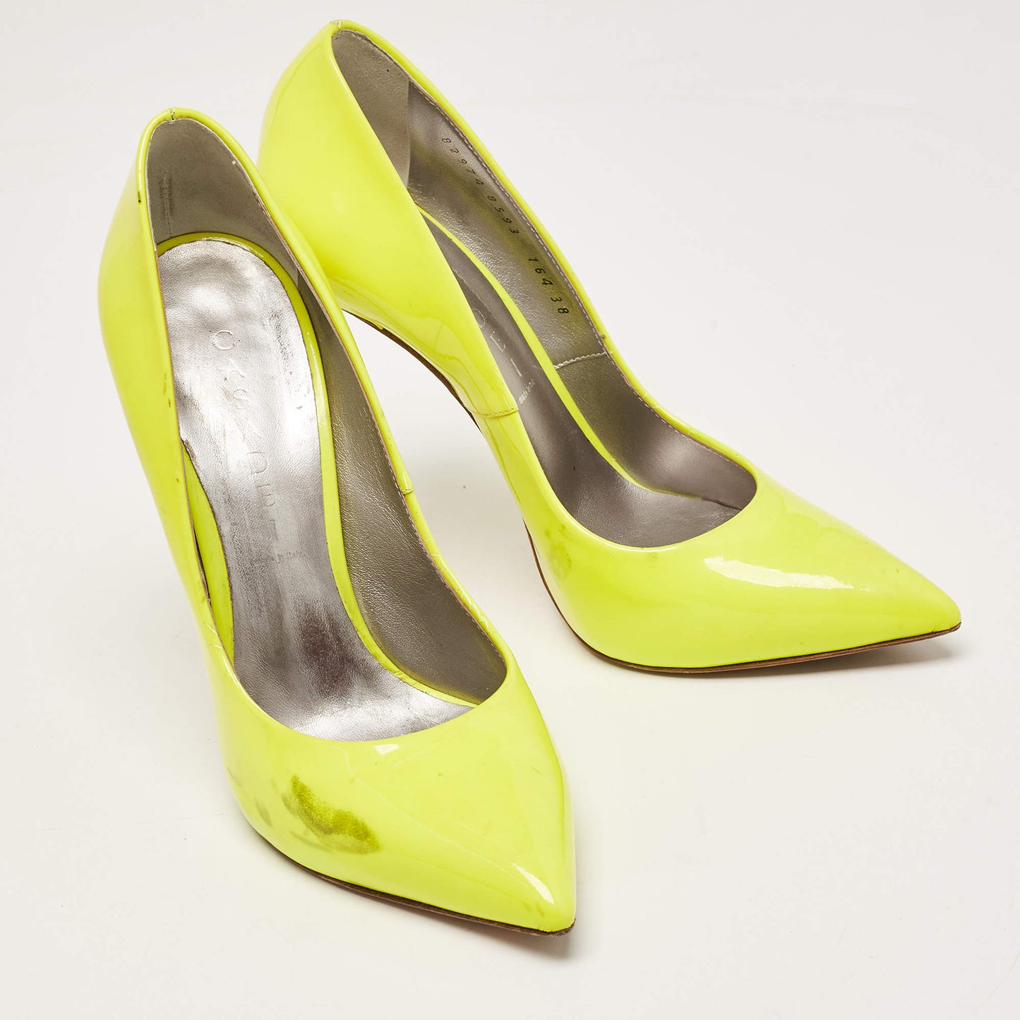 Original Casadei Neon Yellow Patent Leather Blade Pumps Size 38