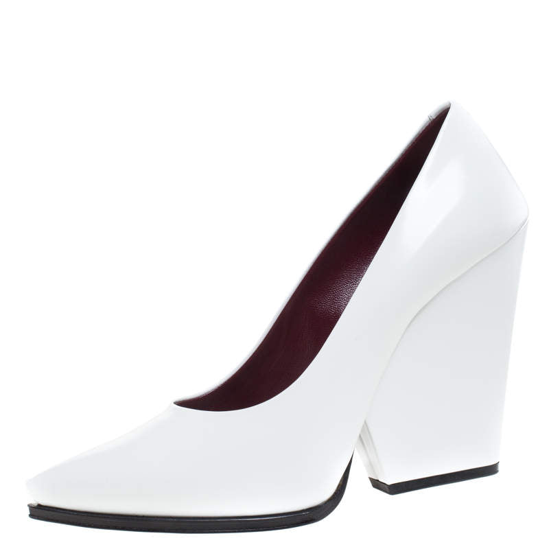 Original Celine White Leather Demi Pointed Toe Wedges Pumps Size 38.5 (Never Used)