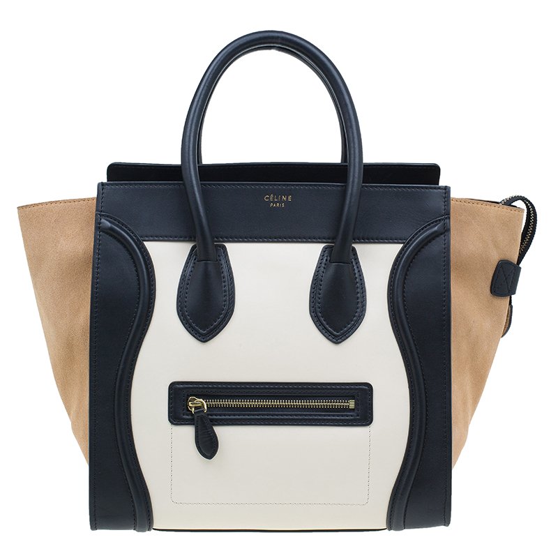 Original Celine Tri-Color Leather Mini Luggage Tote