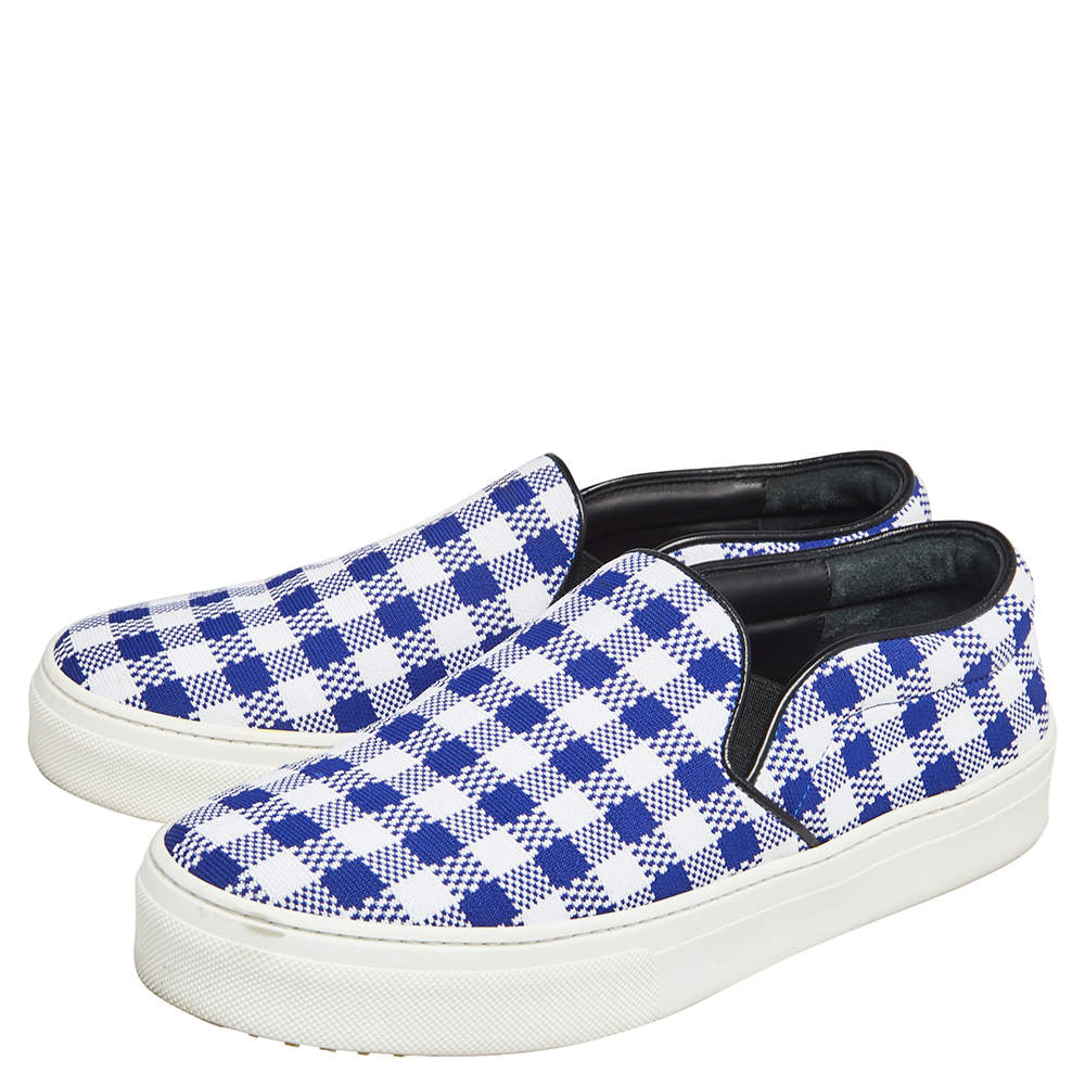 Original Céline White/Blue Check Canvas Slip On Sneakers Size 38