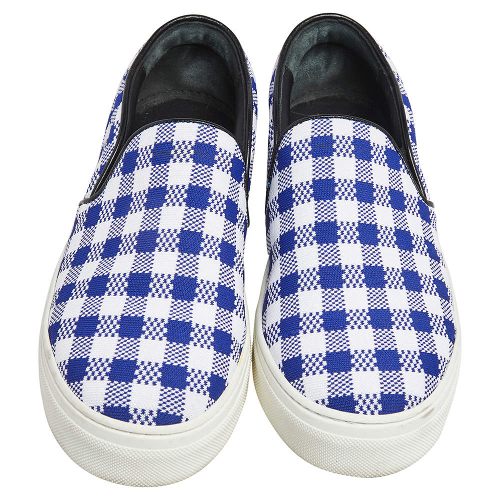 Original Céline White/Blue Check Canvas Slip On Sneakers Size 38