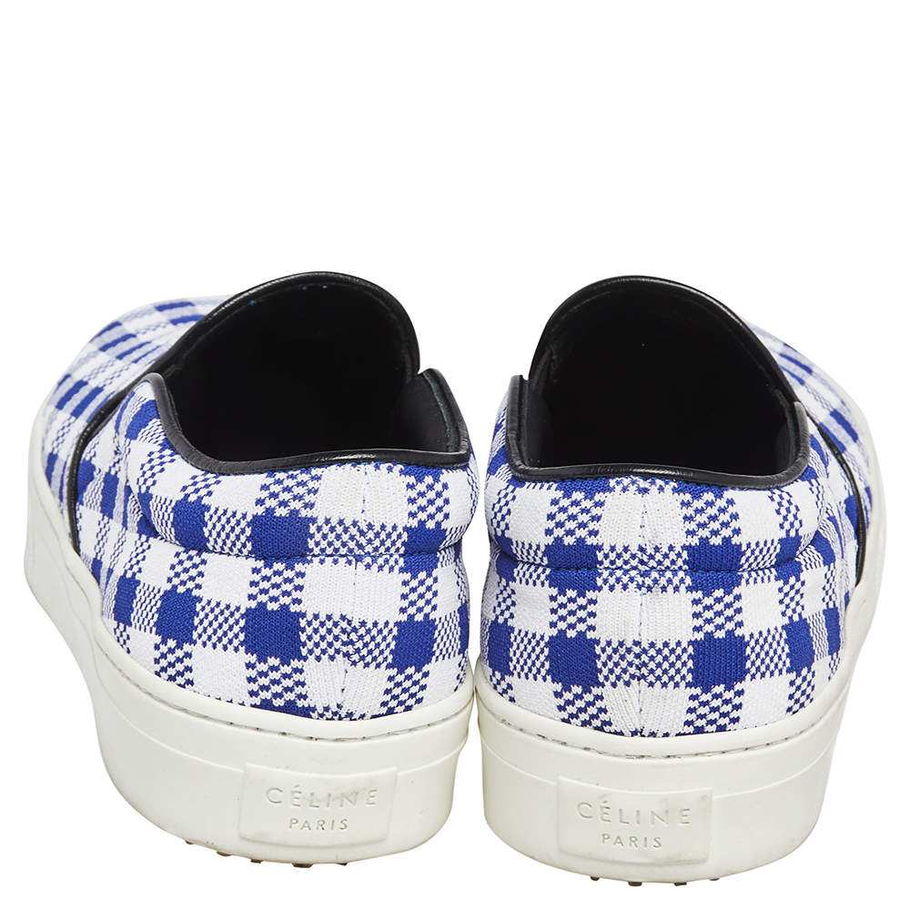 Original Céline White/Blue Check Canvas Slip On Sneakers Size 38