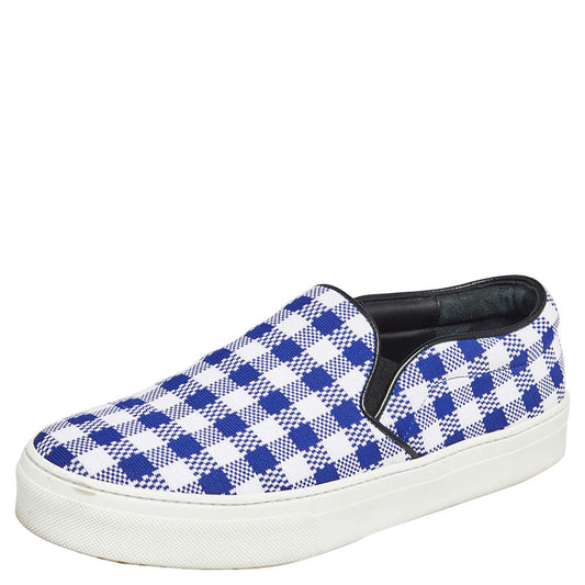 Original Céline White/Blue Check Canvas Slip On Sneakers Size 38