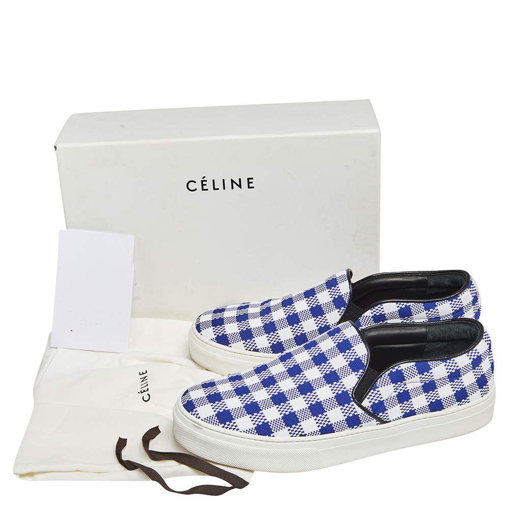 Original Céline White/Blue Check Canvas Slip On Sneakers Size 38