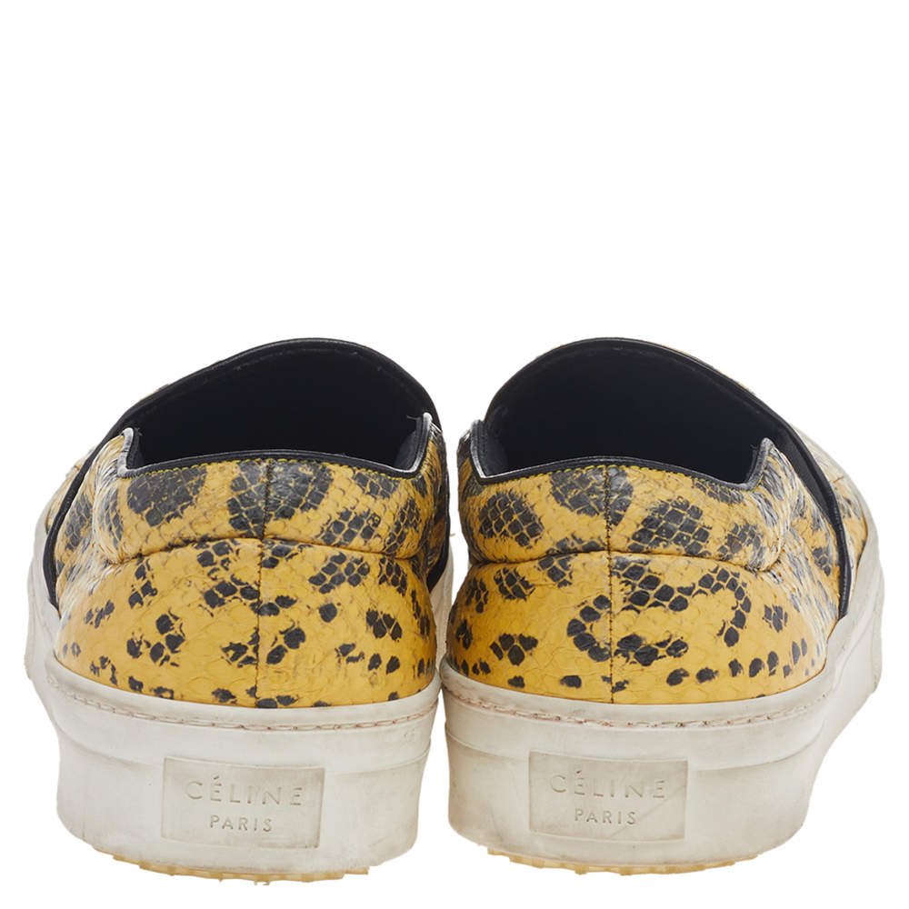 Original Celine Yellow/Black Snakeskin Leather Slip On Sneakers Size 37