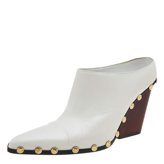 Original Celine White Leather Studded Pointed-Toe Booties Size 39