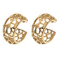 Original Carolina Herrera CH Open Cut Work Gold Tone Hoop Earrings