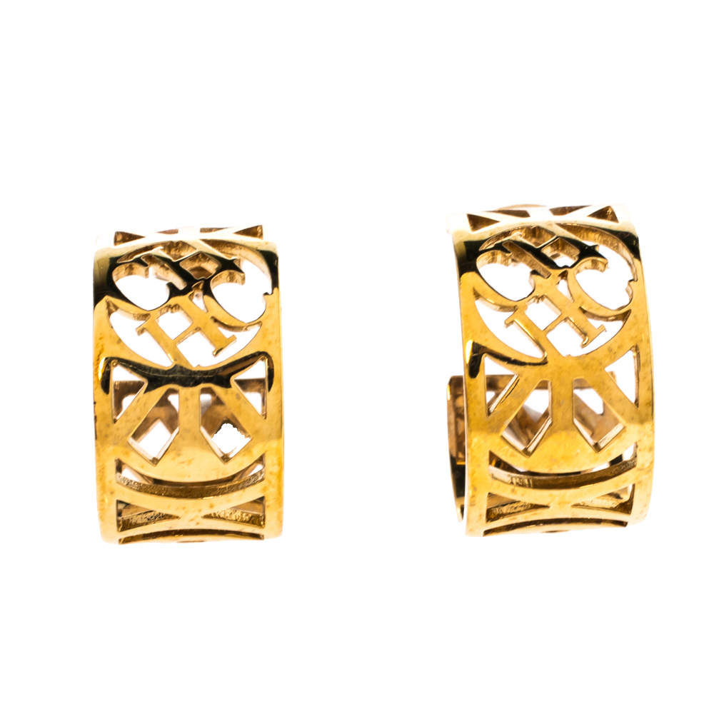 Original CH Carolina Herrera Gold Tone Filigree Hoop Earrings