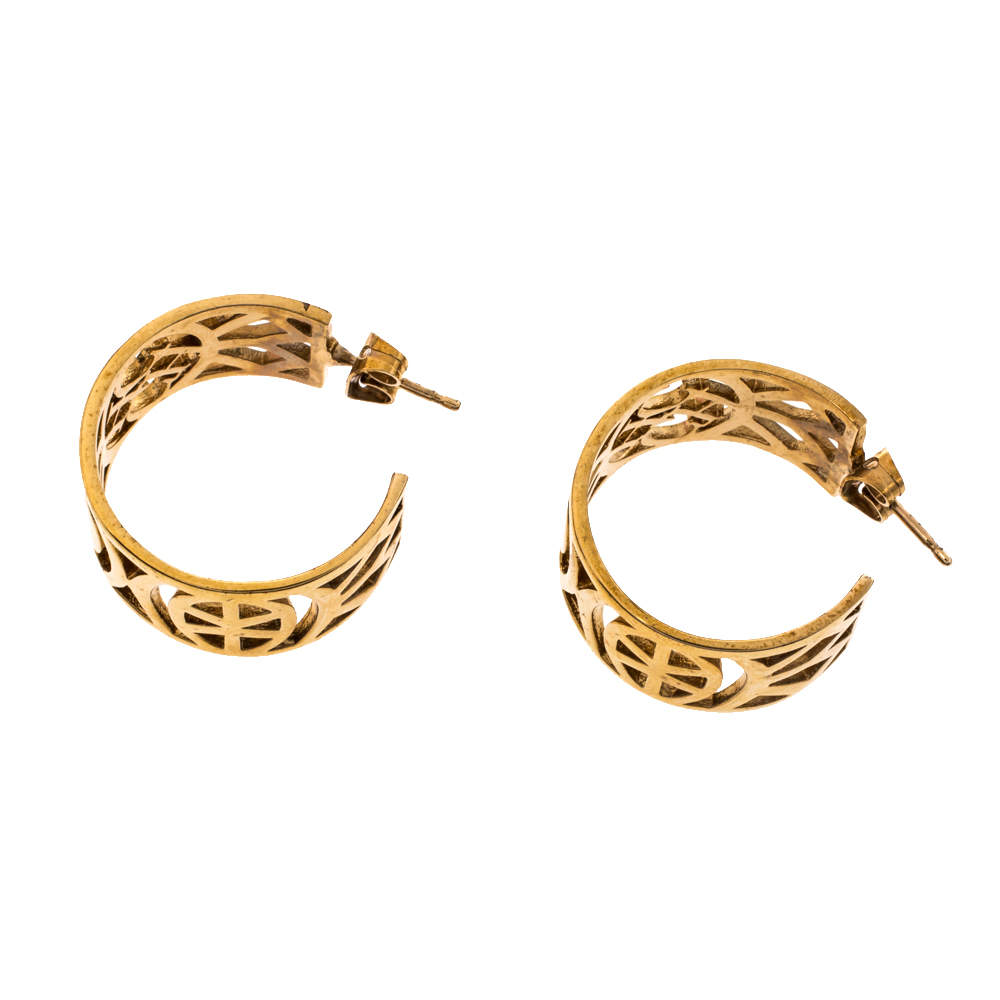 Original CH Carolina Herrera Gold Tone Filigree Hoop Earrings