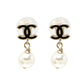 Original Chanel CC Faux Pearl Gold Tone Drop Earrings