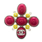 Original Chanel CC Pink Cabochon Crystal Silver Tone Brooch