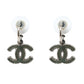 Original Chanel CC Green Enamel Silver Tone Drop Earrings