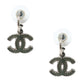 Original Chanel CC Green Enamel Silver Tone Drop Earrings