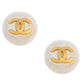 Original Chanel CC White Gold Tone Round Oversized Clip-on Stud Earrings