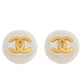 Original Chanel CC White Gold Tone Round Oversized Clip-on Stud Earrings