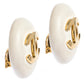 Original Chanel CC White Gold Tone Round Oversized Clip-on Stud Earrings