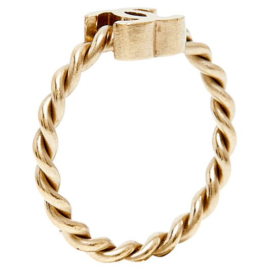 Original Chanel Pale Gold Tone CC Twisted Rope Ring Size 54.5