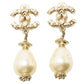 Original Chanel CC Pearl Drop Gold Tone Earrings