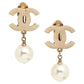 Original Chanel Gold Tone CC Pearl Drop Clip On Earrings