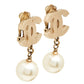 Original Chanel Gold Tone CC Pearl Drop Clip On Earrings