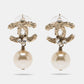 Original Chanel CC Faux Pearl Crystals Gold Tone Drop Earrings