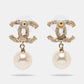 Original Chanel CC Faux Pearl Crystals Gold Tone Drop Earrings