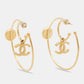 Original Chanel Gold Tone Faux Pearl CC Charm Hoop Earrings