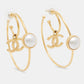 Original Chanel Gold Tone Faux Pearl CC Charm Hoop Earrings