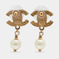 Original Chanel Gold Tone Faux Pearl CC Drop Earrings