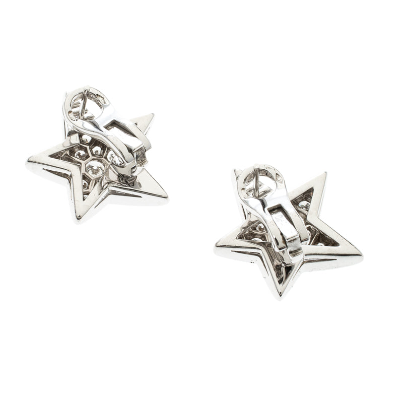 Original Chanel Comete Star Diamond 18k White Gold Stud Earrings