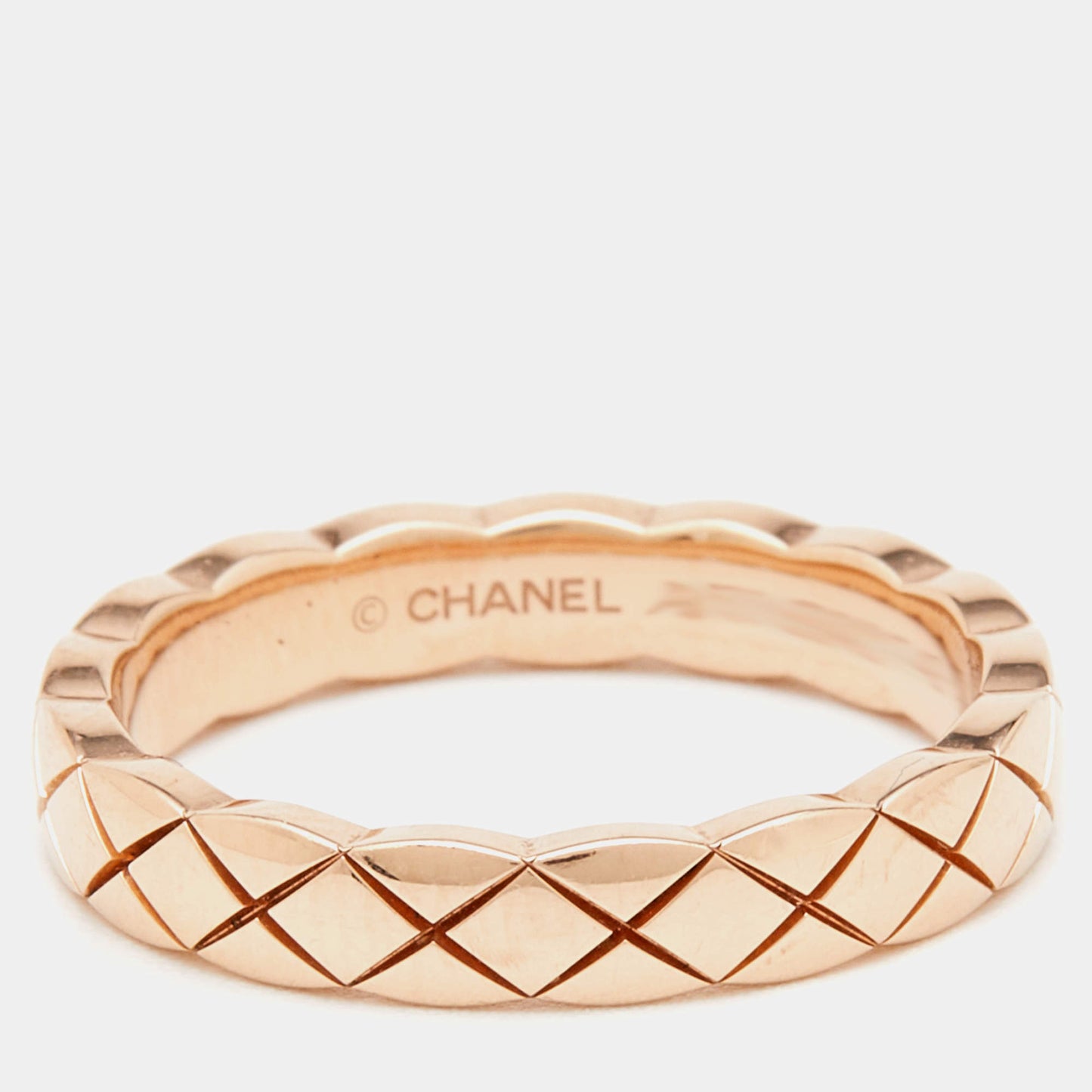 Original Chanel Coco Crush Quilted Motif 18k Rose Gold Mini Band Ring Size 49