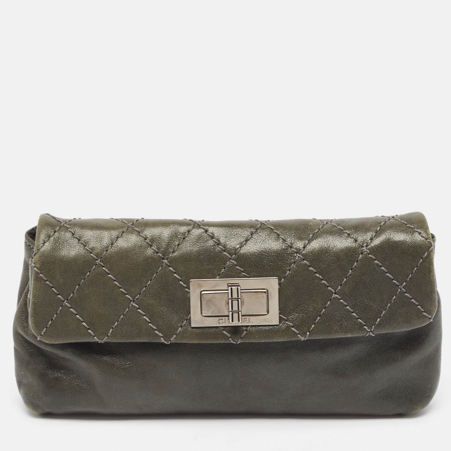 Original Chanel Grey Quilted Leather Mademoiselle Flap Clutch