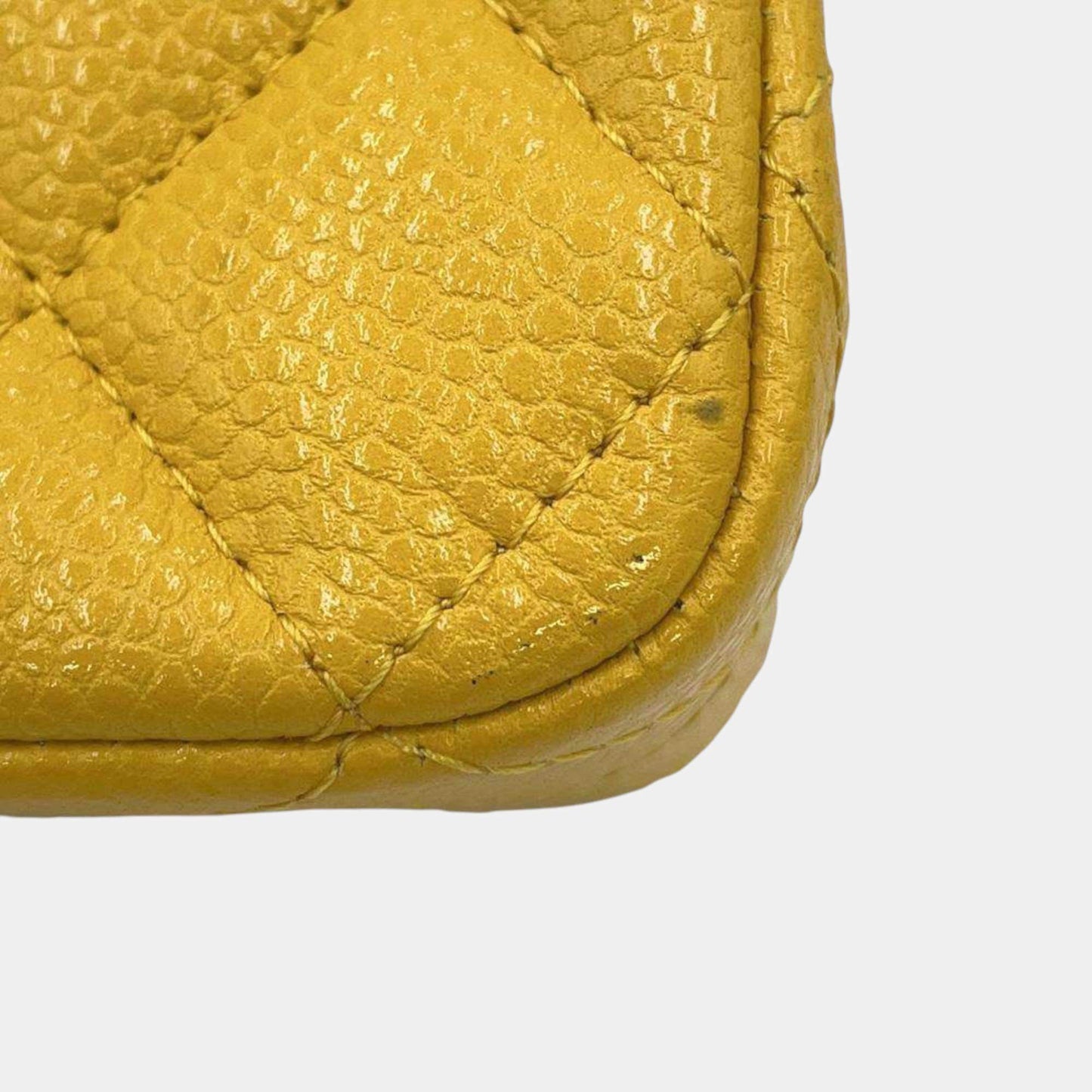 Original Chanel Yellow Caviar Leather Matelasse W Flap W Chain Shoulder bag Size 25