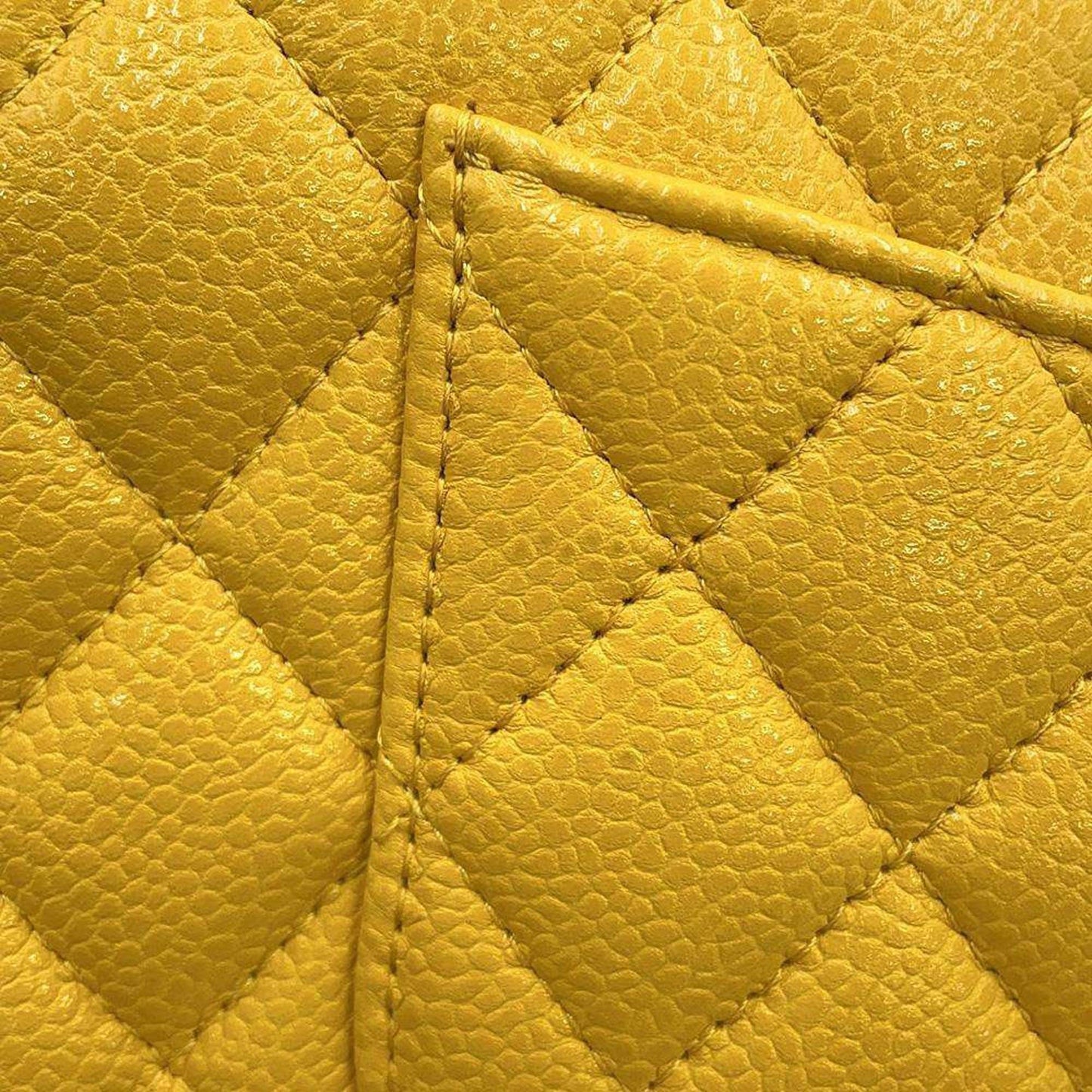 Original Chanel Yellow Caviar Leather Matelasse W Flap W Chain Shoulder bag Size 25